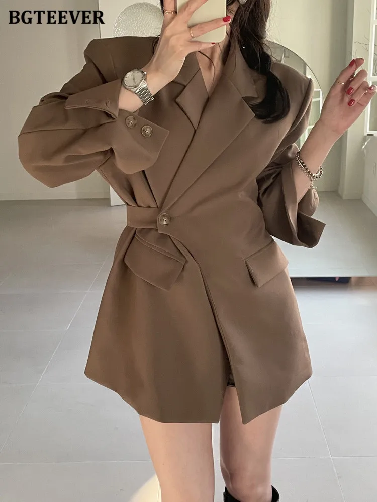 

BGTEEVER Elegant Long Sleeve Solid Suit Jackets Women Autumn Winter Ladies Outwear Stylish Loose Pockets Female Blazer