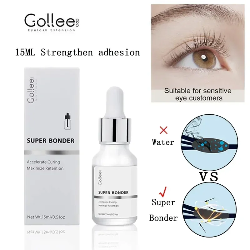 Gollee กาวติดขนตาแห้งเร็ว0.5s ไม่ระคายเคืองต่อขนตากาว15ml bonder และไพรเมอร์อุปกรณ์ทำความสะอาดขนตา