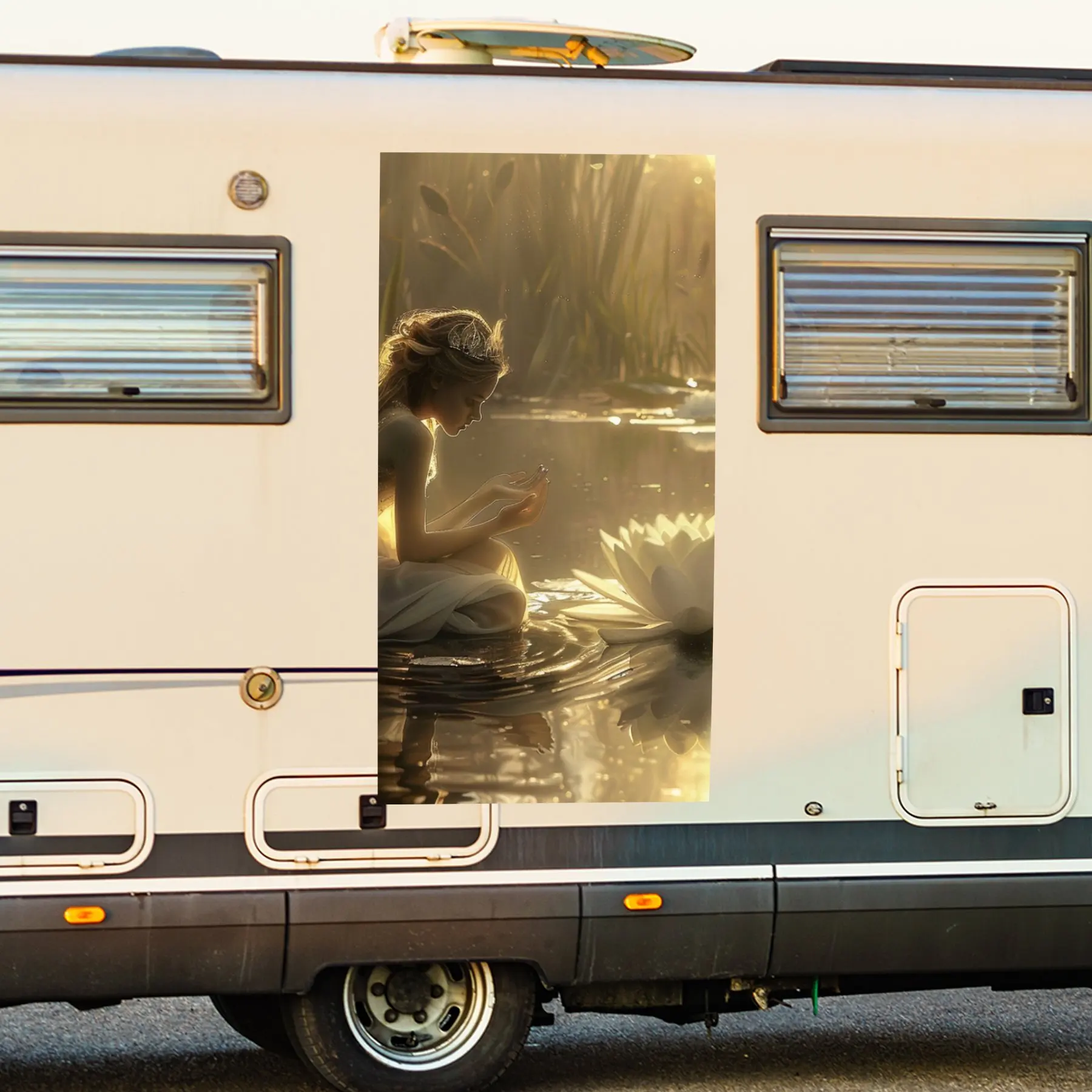 

Fairy in Lotus Pond,Motorhome Car Door Sticker PVC Self Waterproof Stick, Striking Auto Exterior Accessories Decor Protect Gift