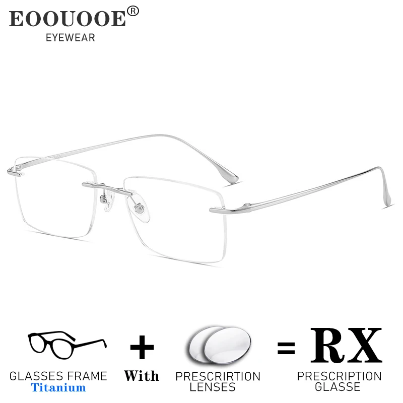 

Men's Prescription Glasses Titanium Rimless Eyeglasses Myopia Lenses Reading Eyewear Customized Progressive Hyperopia Optical