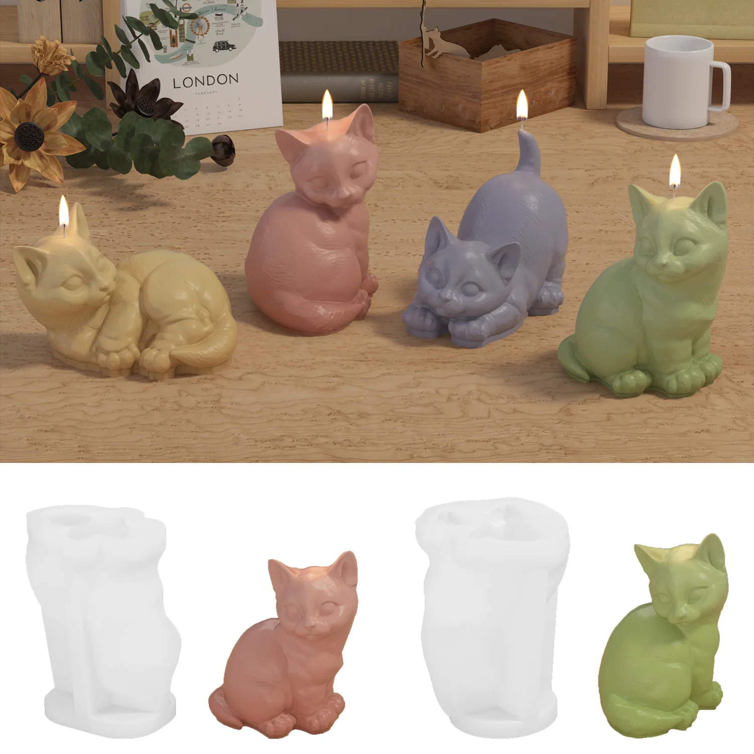 Cute Cat Candle Silicone Mold For Epoxy Resin Ornament Chocolate Cake Decoration Homemade Crafts Kitchen Accessories Tool