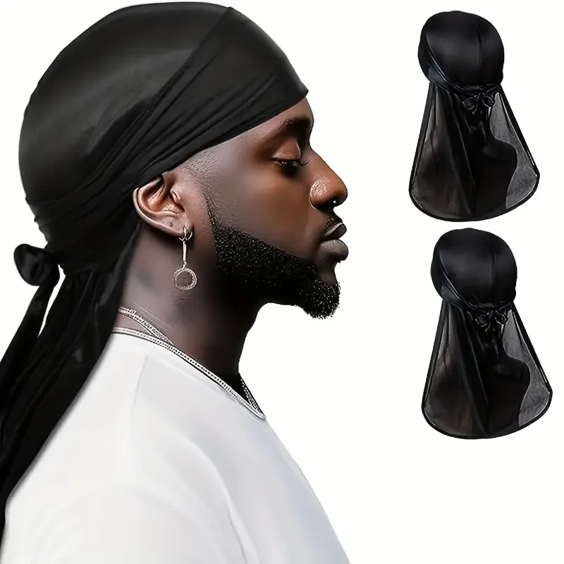 Unisex Silky Long Tail Durag Pirate Hat Turban Fashion Headwraps Cap Bandana Women Men Headwear Caps Hijab Hair Accessories  ﻿