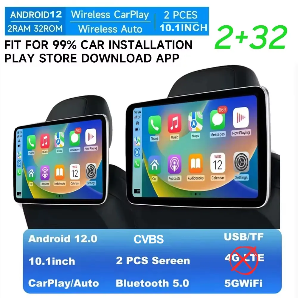 GcPaSr Android Auto CarPlay Autoschermen Achterbank Monitor Voor Hoofdsteun TV Scherm WiFi Film/Netflix/Youtube Online Video speler