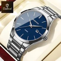 BINBOND Top Brand Classic Fashion Mens Quartz Watch Calendar Display Stainless Steel High Quality Waterproof Original Mens Watch