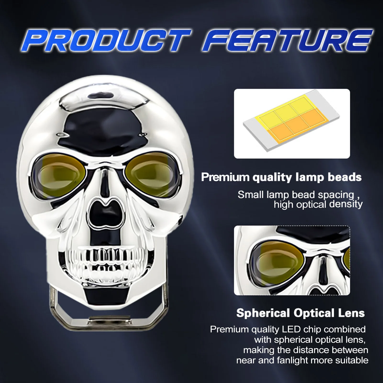 

2 шт. мотоциклетные светодиодные противотуманные фары в форме черепа (бар подъемных фар) - вспомогательные фары дальнего света для Jeep/Offroad/Truck/ATV/UTV/Boat