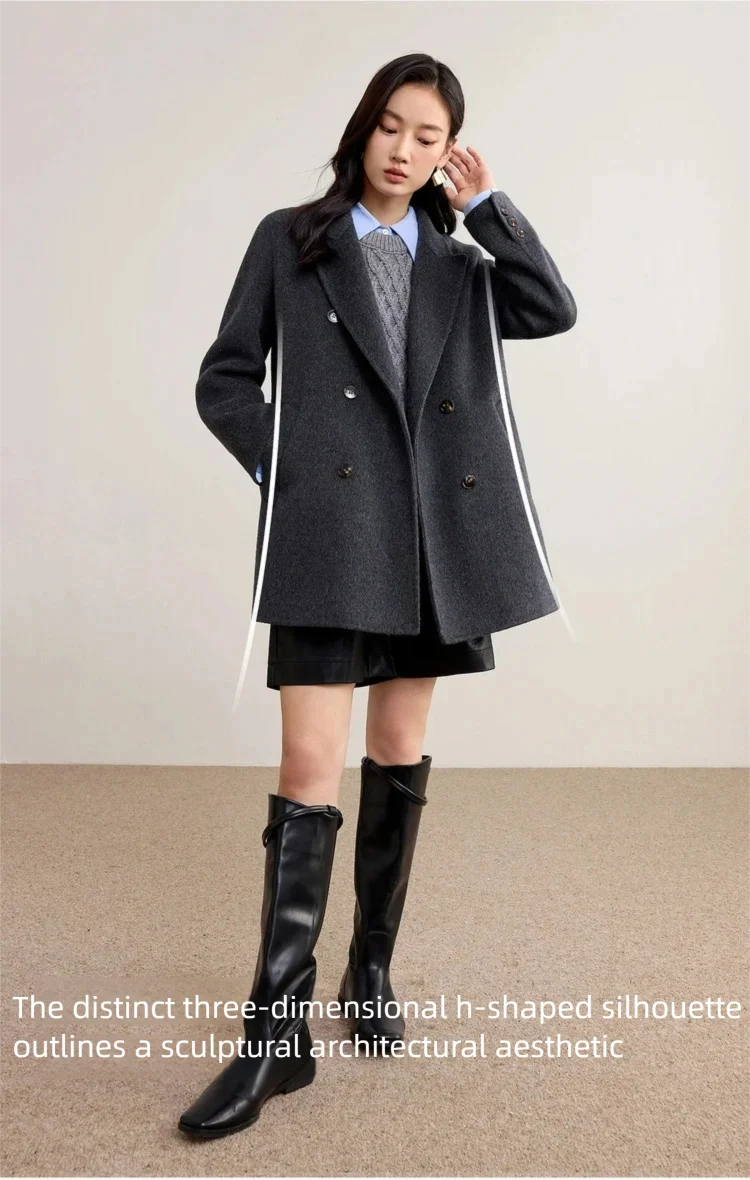 SENTUBILA Damen-Wollmäntel 2026 Wintermode Doppelreihige Jacken mit Taschen, Lose Sitzende Wollmäntel für Damen W54OA8787 – Detail 4