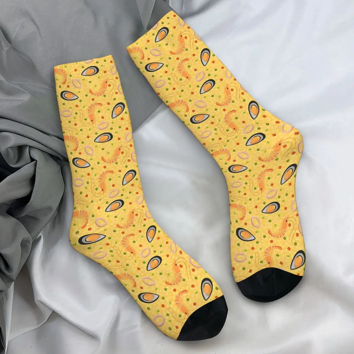 Calcetines antideslizantes con estampado de mariscos españoles para hombre, medias transpirables para monopatín, a la moda, otoño