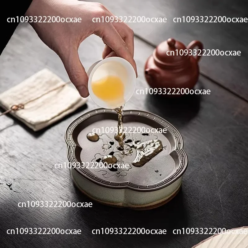 Ceramic Transformation Open-pitted Lustrous Yellow Copper Taihu Stone Teapot Stand Dry Brewing Table with Water Storage Tea Tray