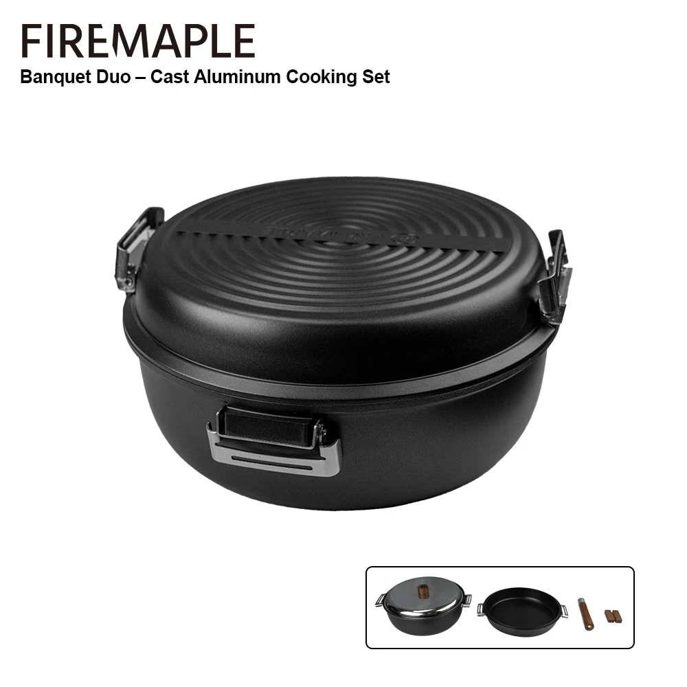 

Fire-Maple Banquet Duo Cast Aluminum Cooking Set Non-stick Frypan Stackable Handle Stock Pot Set for 2-4 People Family Camping