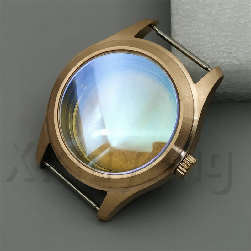 NONE 36MM/39MM Taucher-Pilotenuhrengehäuse aus gebürstetem Messing und Bronze, AR-blaues gewölbtes Saphirglas, passend für NH34 NH35 NH36 NH38 NH70 ETA2824 PT5000 3