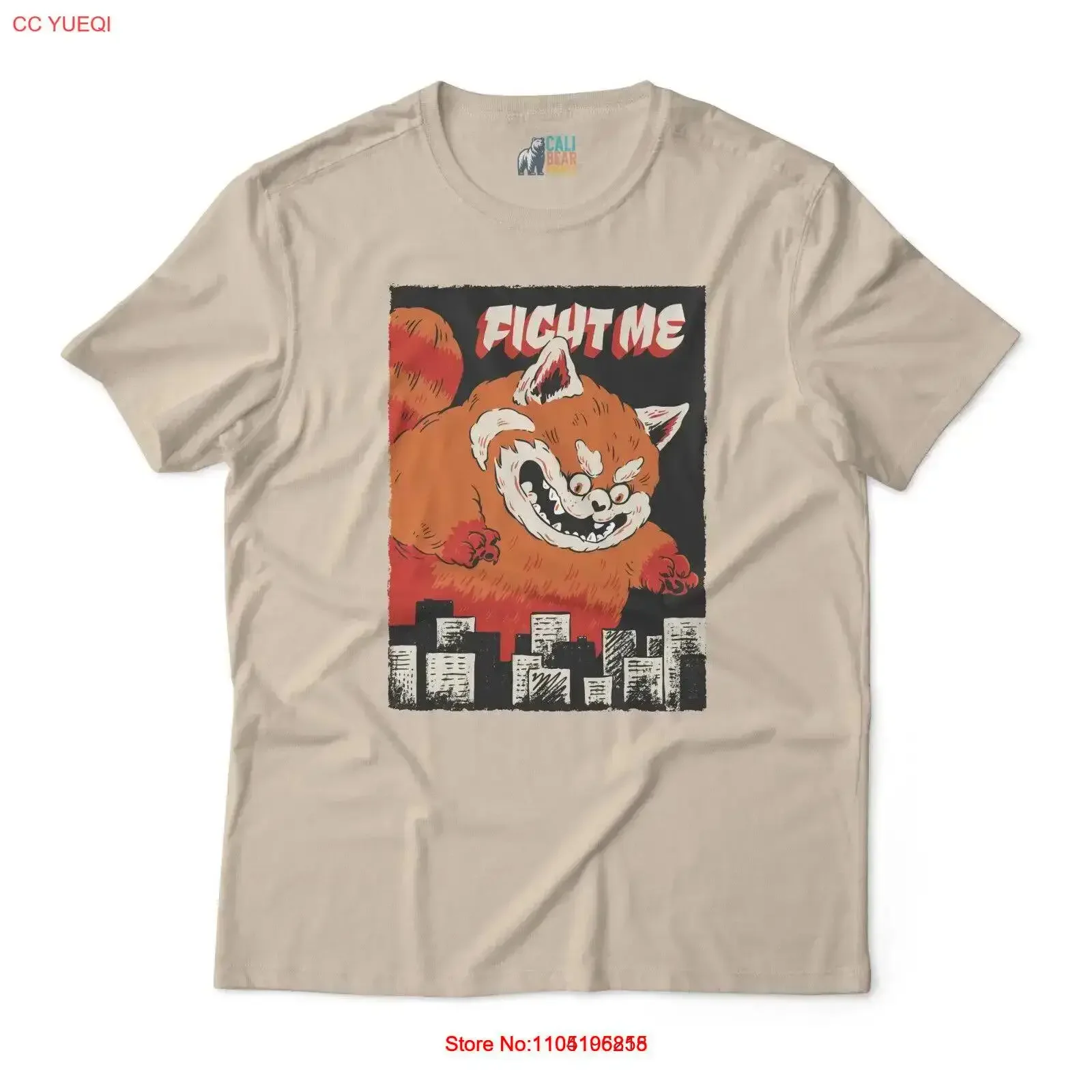 تي شيرت كلاسيكي FIGHT ME بتصميم الباندا الأحمر الشرس بمظهر متعثر عتيق مغسول موضة أوم ملابس الشارع الشهير غير رسمية أنيقة #1