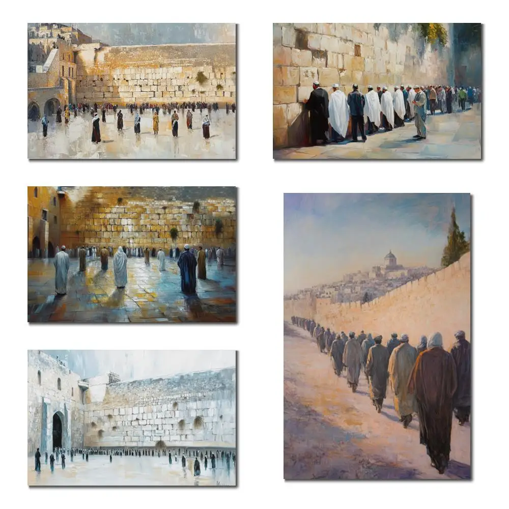 

Modern Abstract Jewish Art Jerusalem Landscape Painting Handmade Western Wall Artwork Holy City Kosher Kitchen Home Decor Large