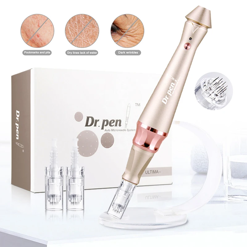 drpen-ワイヤレス電気マイクロスキンペンスキンケアツールスパケア12個の交換カートリッジultimae30