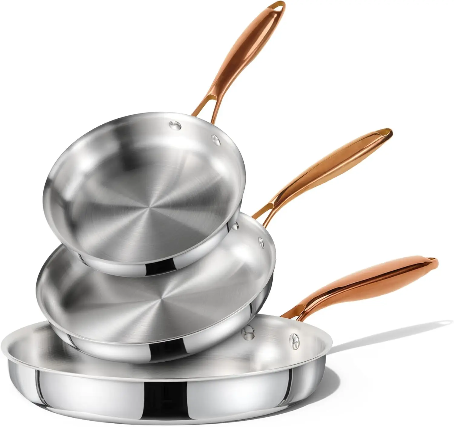 

8"+10"+12" Stainless Steel Frying Pan Set, Non-Toxic PTFE & PFOA Free, Oven Safe, Induction Compatible