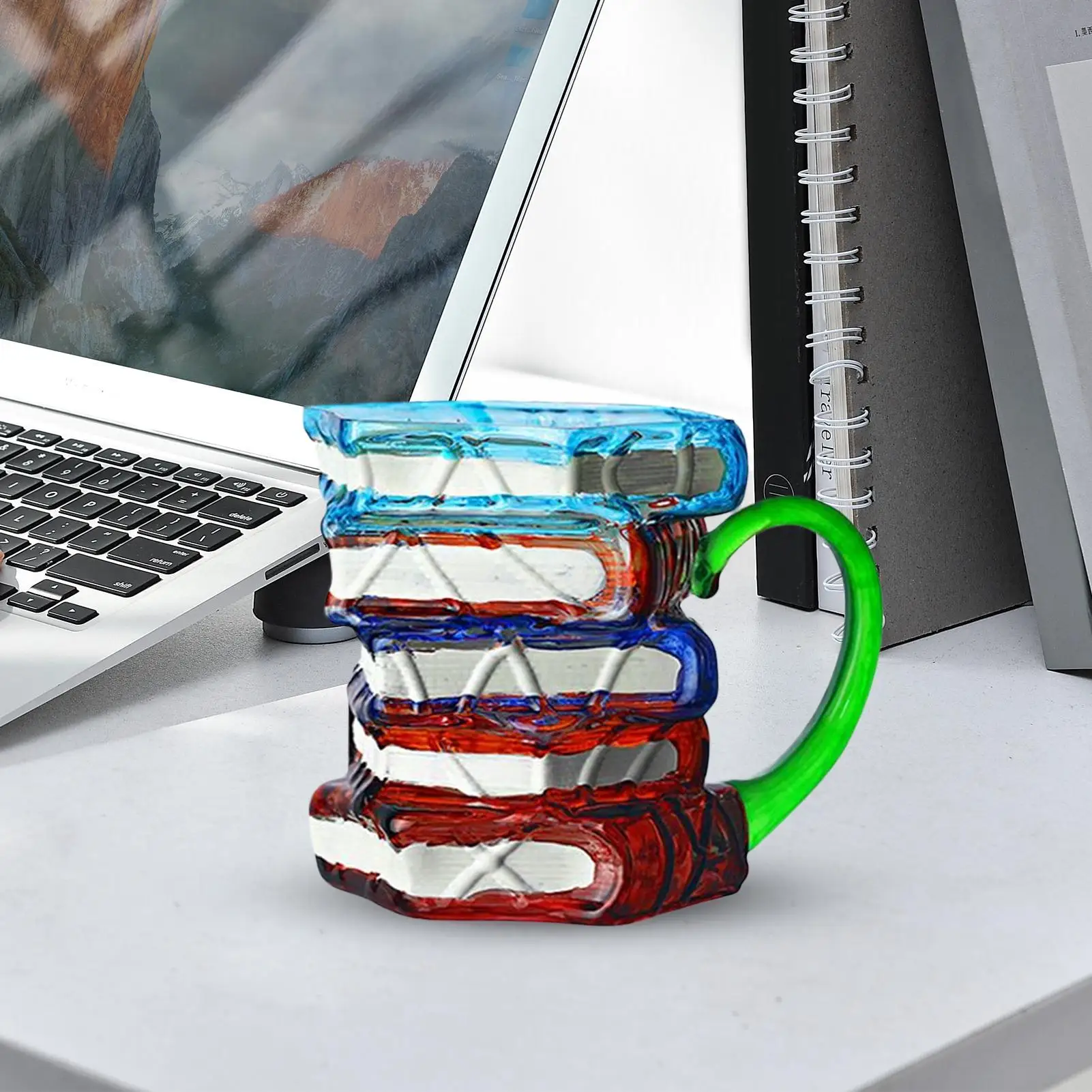 Vintage Book Mug 350ml Glass Painted Reading/Study Coffee Cup for Readers Writers Book Stacking Coffee Cup Water Cup