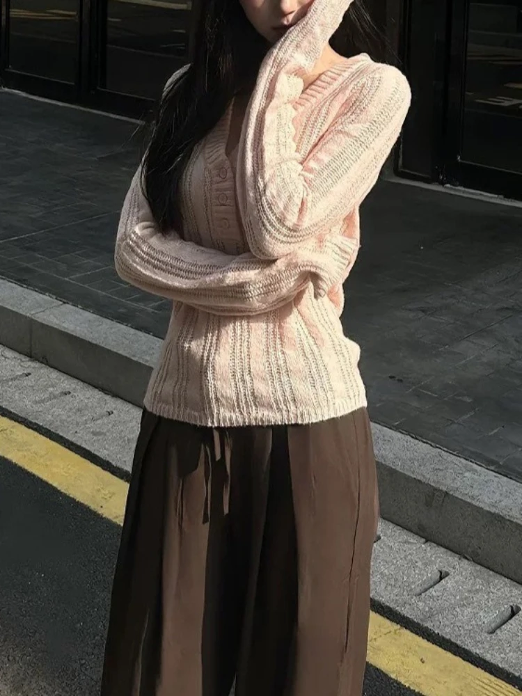Y2k 감성 가을 겨울 스웨터 여성 캐주얼 슬림 긴팔 니트 점퍼 풀오버 한국 패션 스웨터 스트리트웨어 탑
