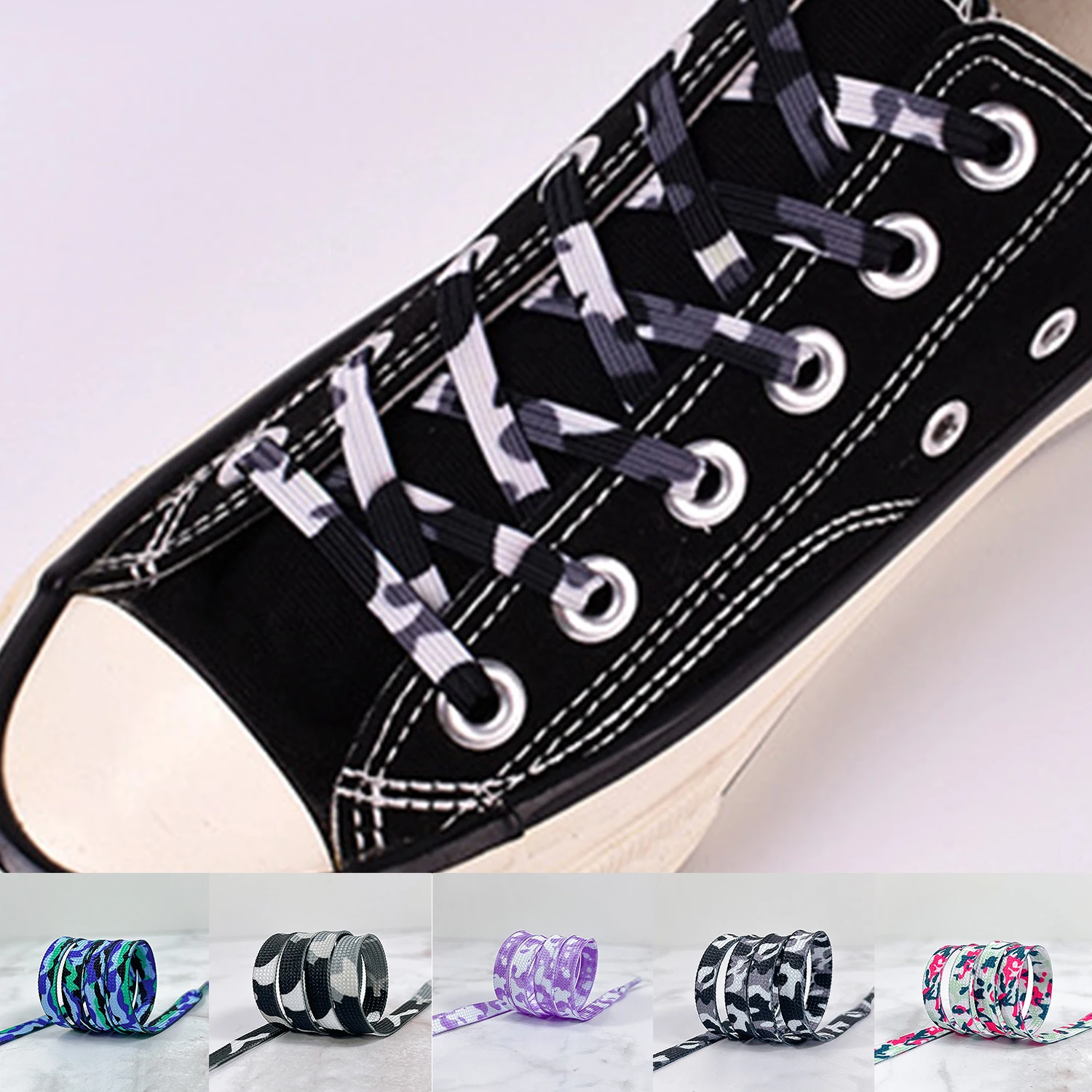 1Pair Camouflage Casual Sneakers Shoelace Flat Shoelaces Classic Quality Rope Laces Sports Shoes Strings Shoe Accessories 100CM image 2