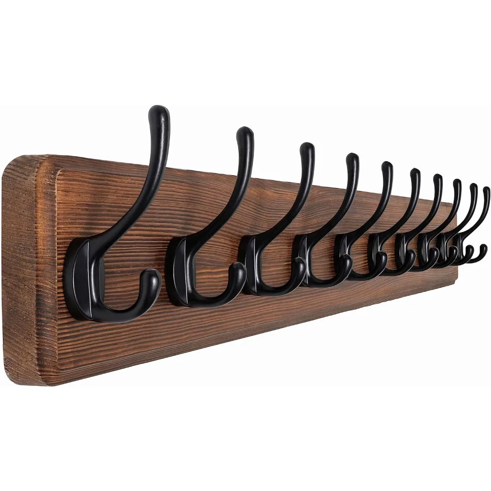 

38.6'' Pine Solid Wood Coat Hook Hanger - 10 Hooks for Hanging Clothes Robes Towels Coats, Clothes Pegs