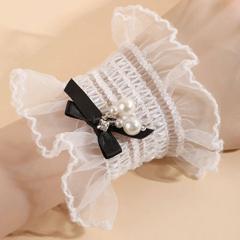 

Nail Display Tips Sweet Lace Ruffle Hand Sleeves Bowknot Wristbands Wrist False Cuffs Nail Decoration Salon Supplies