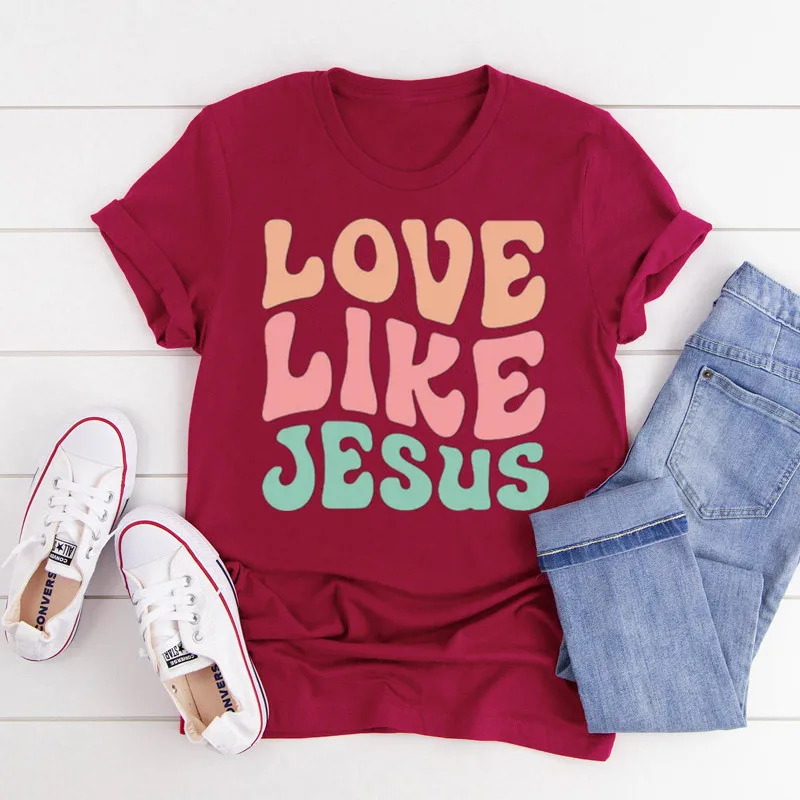 

Love Like Jesus Shirt, Colorful Christian Religious Gifts, Bible Verse Motivational Christian Tee Short Sleeve Top Tees O Neck