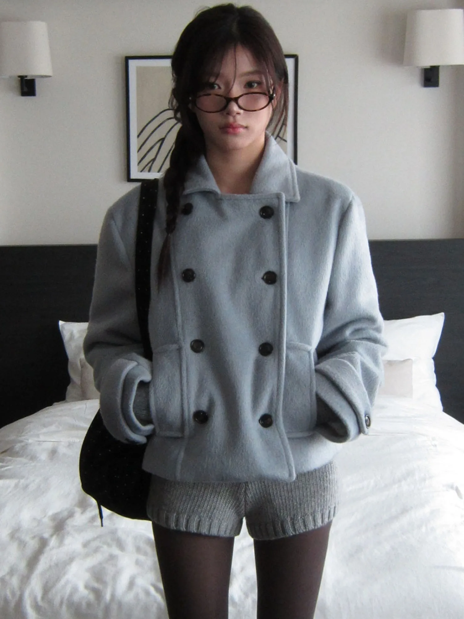 

Chic Autumn Winter Woolen Coat Women's Long Cotton Lined Notch Collar Double Breasted Versatile ket Design