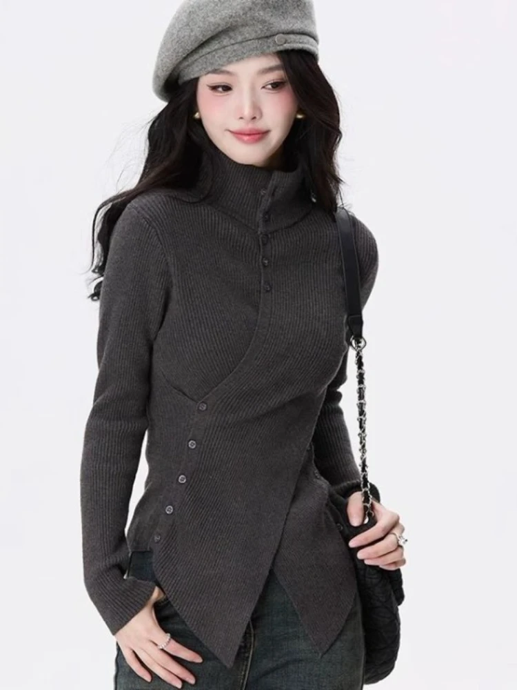 Turtleneck Long Sleeve Knitted Top For Women Autumn Winter New All-match Lazy Sweaters Mujer 2025 Slim Fit Bottoming Pullovers