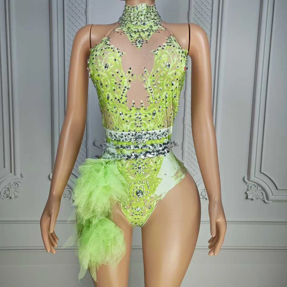 

Sparkly Rhinestones Sleeveless Bodysuit Women Sexy Performance Dance Costume Nightclub Leotard Stage Wear Party Birthday Outfit