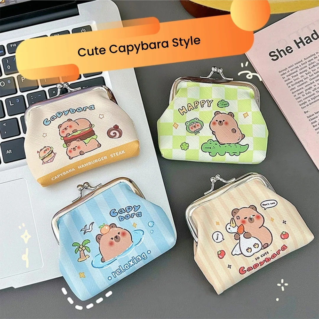 Capybara-Petit porte-cartes en cuir PU souple pour femme, porte-monnaie, porte-monnaie, porte-cartes, portefeuille, porte-clés, mignon, nouveau