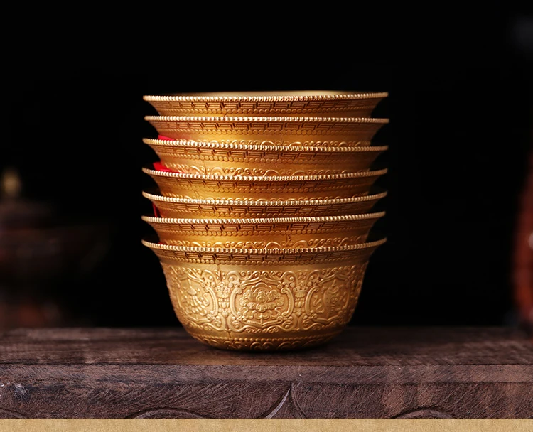 Wholesale Buddhist articles -Buddhism Worship  Buddha -8 pieces Carved gilding copper Holy water cup Water supply cup
