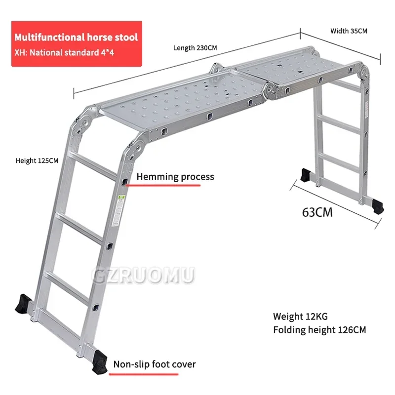 4.7M Folding Work Platform 150kg Load Capacity Aluminum Drywall Stool Ladder Bench W/ Non-Slip Feet for Washing Vehicles