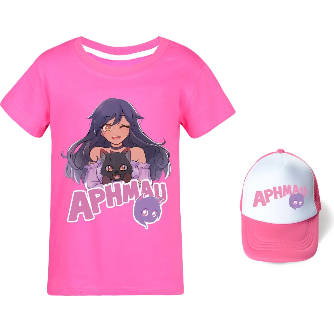 APHMAU-camiseta de manga curta de gato infantil, tops casuais para adolescentes, chapéu de sol de algodão puro para bebês meninas e meninos 2 a 16 anos, roupas de verão 2021