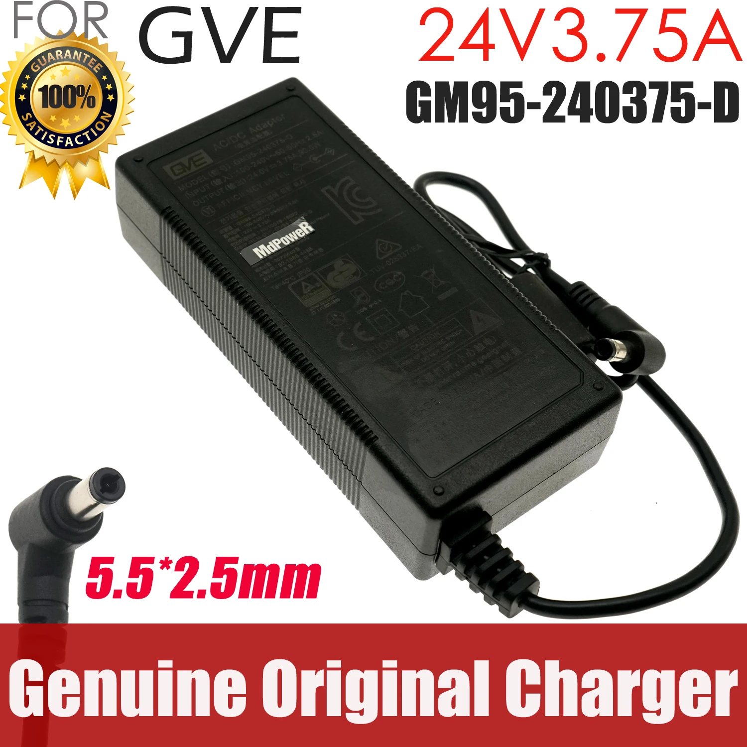 

Genuine GVE GM95-240375-D 24V 3.75A 5.5*2.5mm 90W AC/ DC Adapter Charger Power Supply