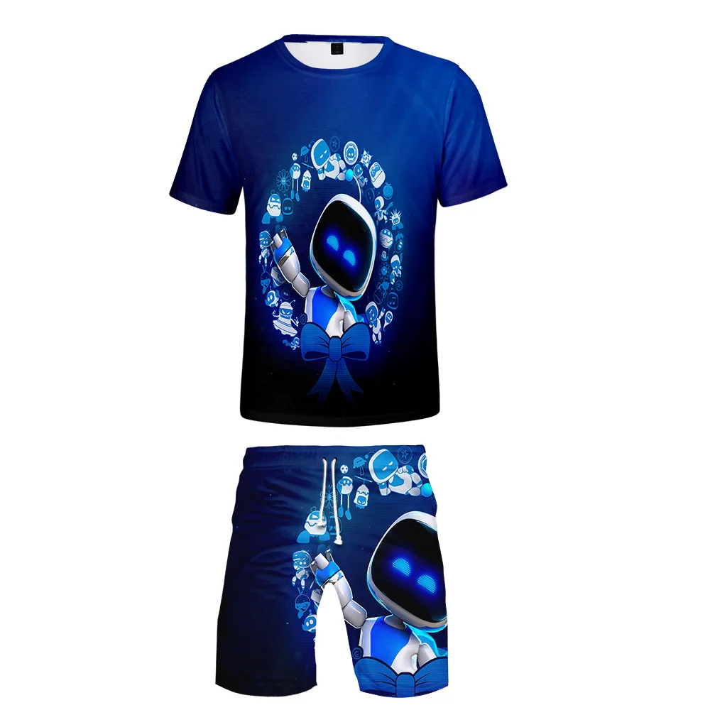 Fashion Youthful Funny astro bot 3D Printed Two Piece Set sandy beach Shorts+ T-shirt Boy/Girl jogging Short sleeve Sport suits