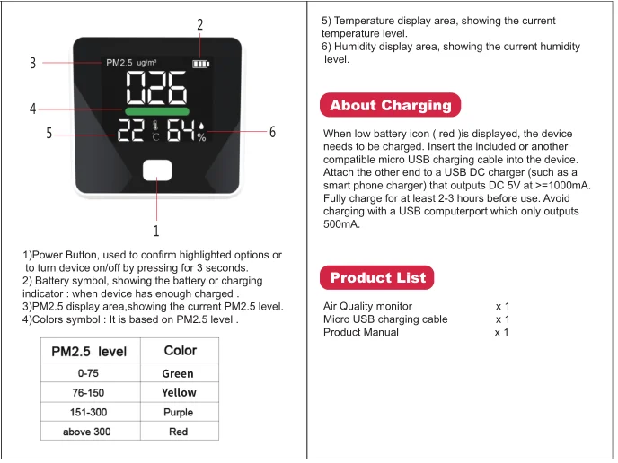 Hoge Precisie Desktop Luchtkwaliteit Detector LCD Scherm PM2.5 Tester Stofconcentratie Monitor Indoor Schadelijke Gasanalysator