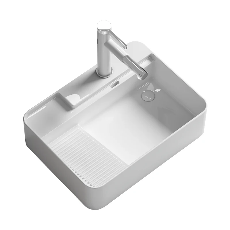 

With washboard on the table basin side launching ceramic hand washing single basin balcony washing machine left and right