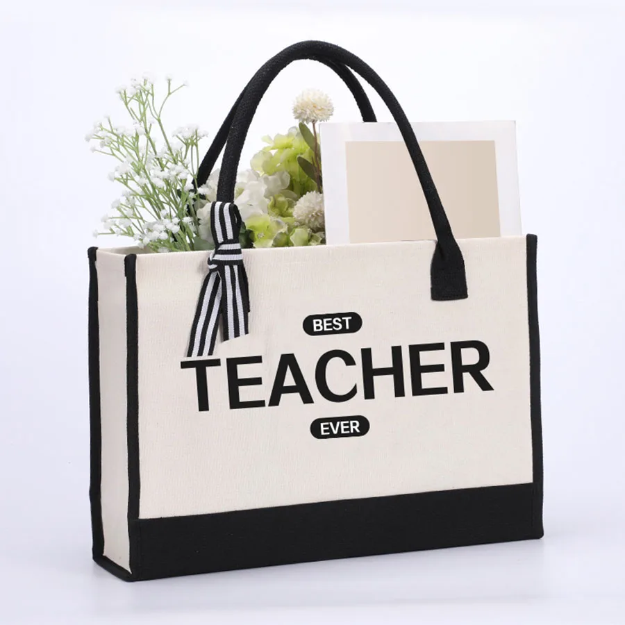 

Fashion Large Capacity Trend Black And White Color Collision Splicing Printing Handbag Canvas Bag Holiday Gift DIY Gift Bag Shop