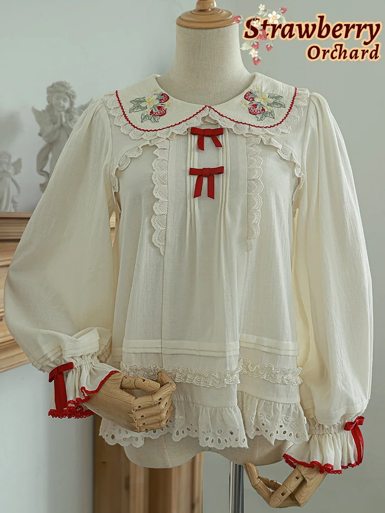 

Original Cute Stberry Embroidery Lolita Lightweight Long Sve Inner Sweet Bun Pig Lolita Dr op irt Inner Wear