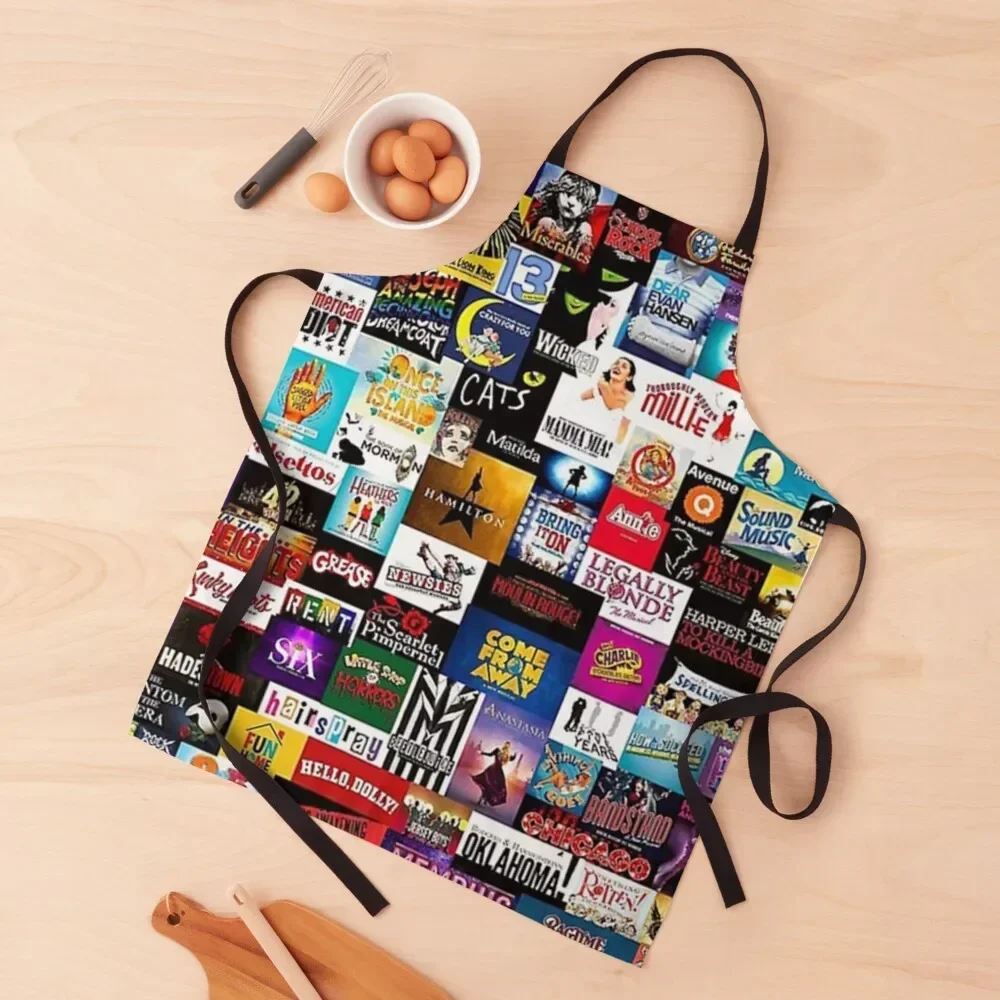 

Broadway Show Logo Collage Apron Ladies women's work Kitchen For Men Trim Cloth Apron