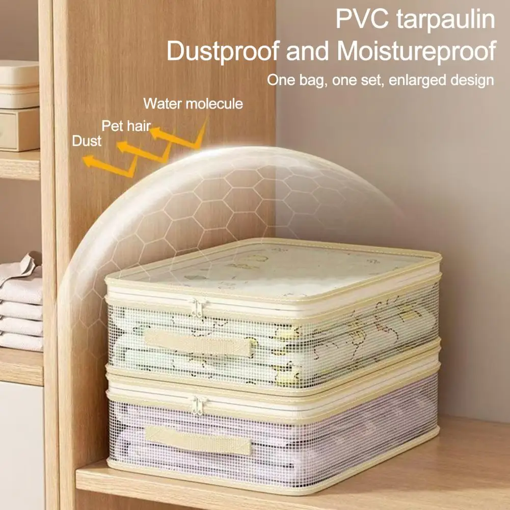 Clothes Storage Bin with Lid And Double Zipper Transparent Waterproof Closet Organizer for Quilts Blankets And Seasonal Bedding
