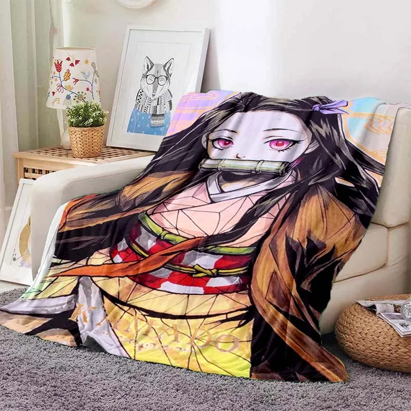 Kamado Nezuko Flannel Demon Slayer Blanket Washable Sofa Cover Hiking Picnic Fashionable Leisure Napping Throw Blankets