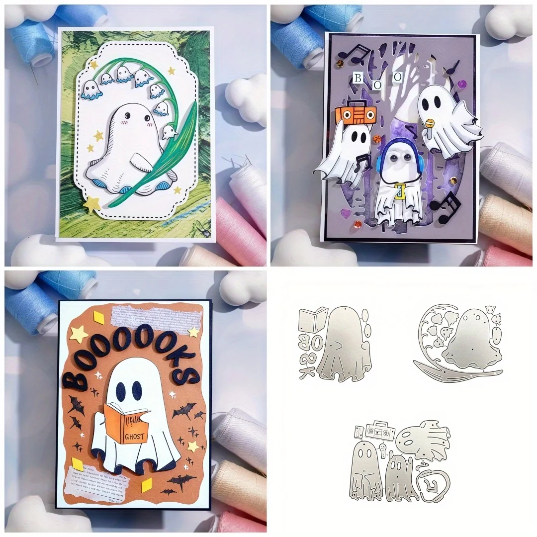 Neues Halloween-Thema, niedlicher Cartoon-Geist-Stanzform, geeignet für Hintergrunddekoration, Grußkarte, Sammelalbum, DIY, Basteln