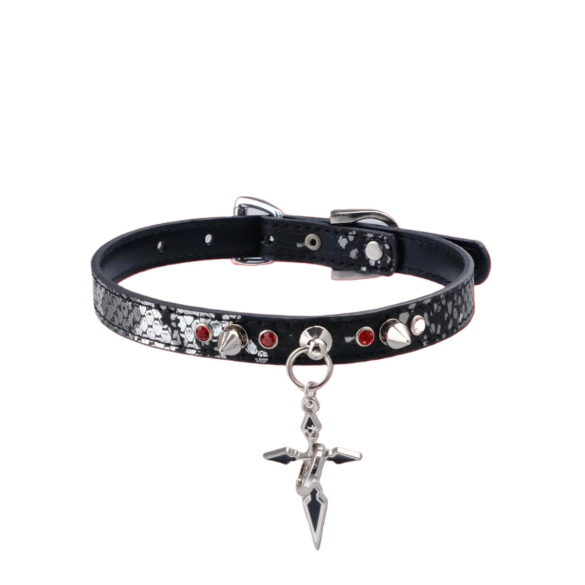 Gothic Punk Choker Necklace for Women, Snake Pattern Faux Leather Collar with Spikes, Rivets & Cross Pendant Adult Games