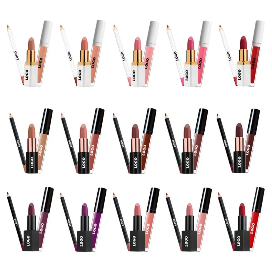Ensemble de maquillage pour lèvres Vegan, marque privée, 3 pièces, brillant à lèvres, imperméable, longue durée, mat, Logo personnalisé