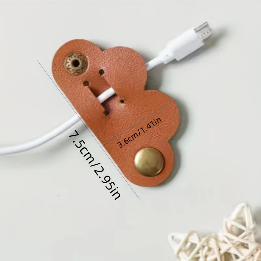 10PCS Multifunctional PU Leather Phone Data Cable Organizer Data Storage Heart-shaped Cable Clip Hub Wired Headphone Winding