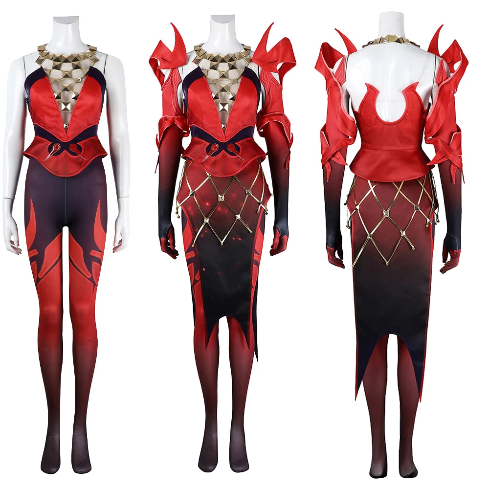 Juego Rivals bruja escarlata disfraz de Cosplay para mujer falda superior medias guantes clips para las orejas conjunto trajes Halloween traje de fiesta de Carnaval