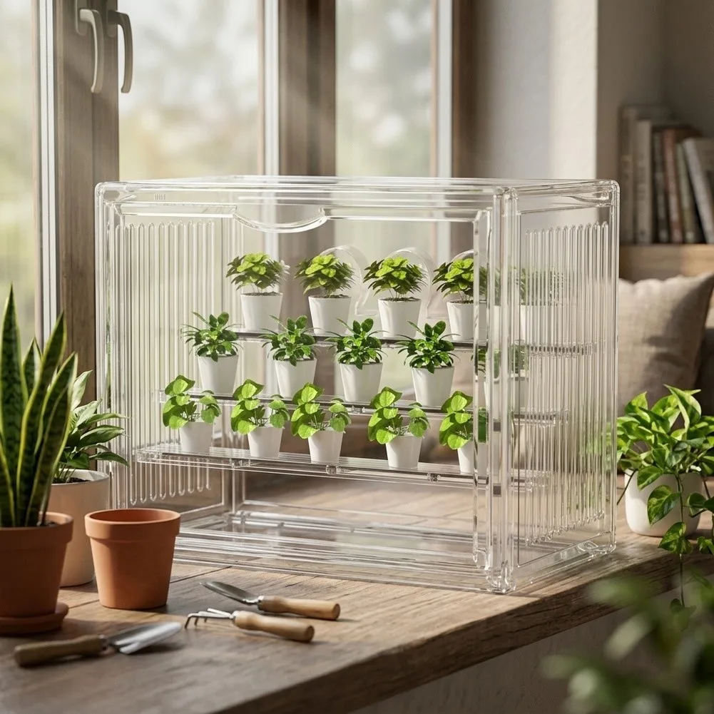 For Indoor For Mini Greenhouse with Magnetic Seal Door Clear Plant Display Unit for Herb Cultivation and Monitoring