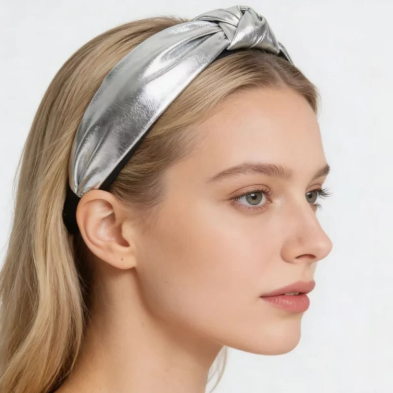 

New Solid Color PU Leather Knotted Headband Women Wide Edge Hair Hoop Multi Hair Accessories and Headwear