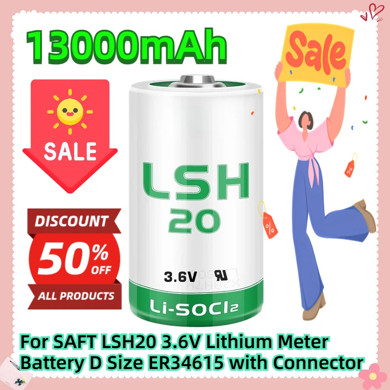 

For SAFT LSH20 3.6V 13000mAh Lithium Meter Battery D Size ER34615 with Connector