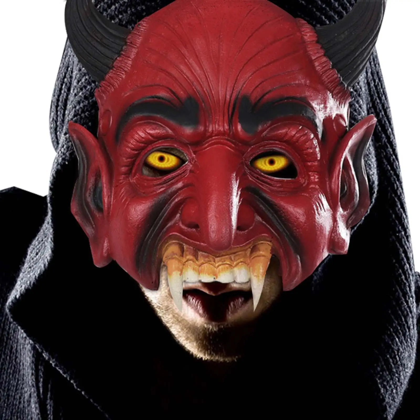 Red Halloween Devil Half Face Scary for Cosplay Carnival Adults