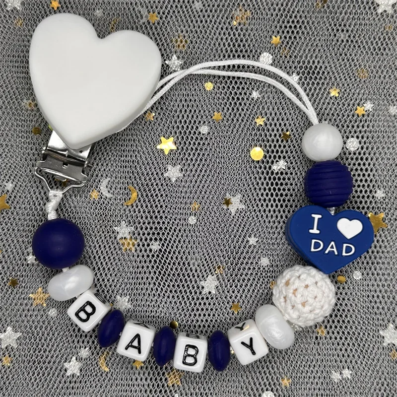 Free Custom Personalized Name Pacifier Clips Handmade Beech Wood Chain Silicone Crown Holder Soother Baby Teething Toy Chew Gift